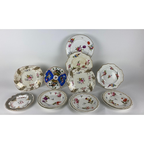 801 - Five colourful floral hand painted English porcelain Plates, three Derby floral Plates, and six othe... 