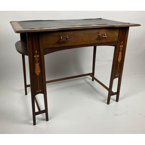 841 - An attractive Art Nouveau walnut inlaid Ladies Writing Table, with rectangular inverted breakfront t... 