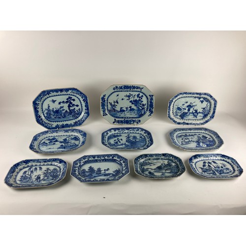 264 - A collection of 10 Nanking blue and white Chinese porcelain Platters, 18th Century, each of rectangu... 