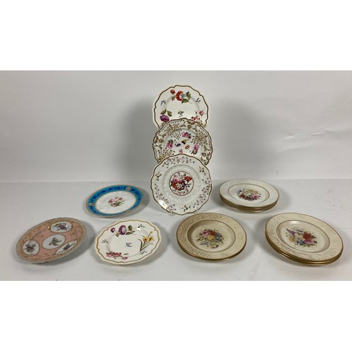 805 - A set of 8 hand coloured relief moulded floral Dessert Plates, probably Spode and 6 other colourful ... 