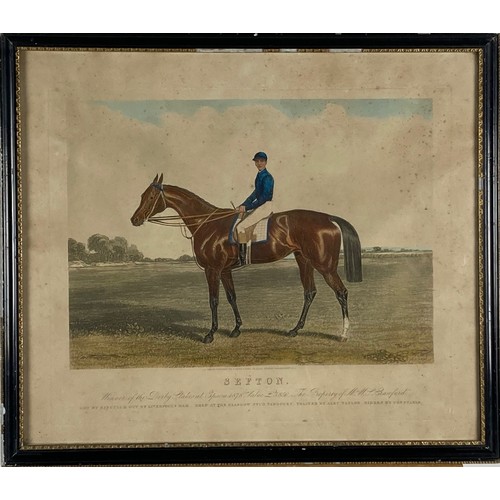 903 - A fine pair of early coloured Horse Racing Prints, each depicting prize horse with jockey up, 