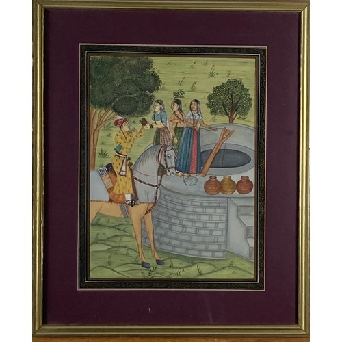 934 - An attractive set of 4 Indian gouache Paintings, depicting various scenes, deer hunting, noble figur... 