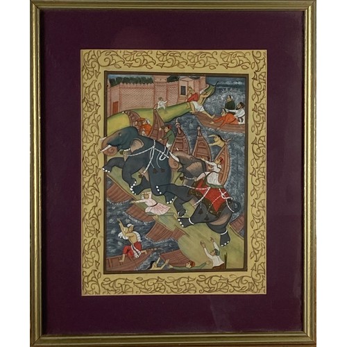 934 - An attractive set of 4 Indian gouache Paintings, depicting various scenes, deer hunting, noble figur... 