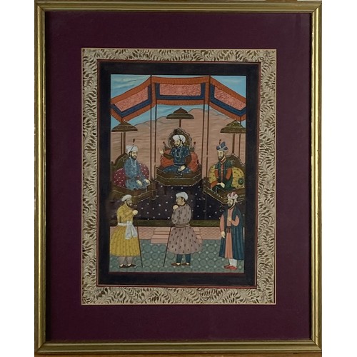 934 - An attractive set of 4 Indian gouache Paintings, depicting various scenes, deer hunting, noble figur... 