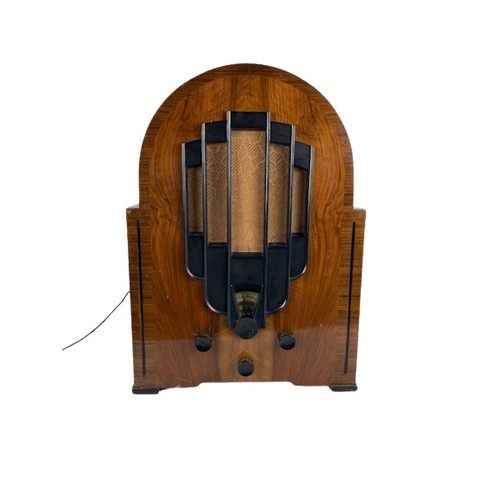 397 - A rare Super Inductance 636 Art Deco walnut and crossbanded Cathedral style Philips Eindhoven Radio ... 