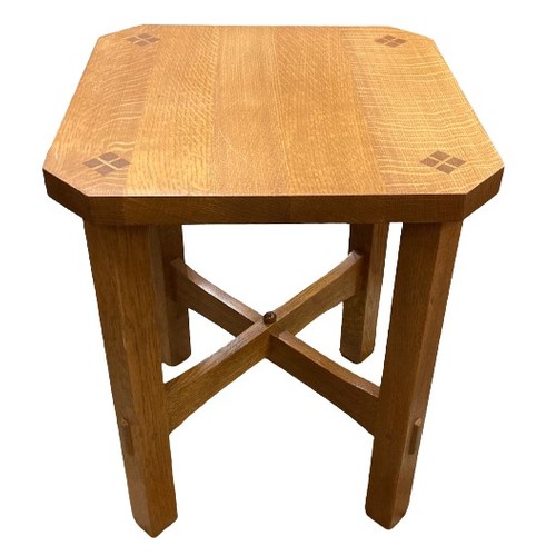 1100 - An oak Stickley Occasional Tabouret Table, 89-51-35, the square block inlaid top with canted corners... 