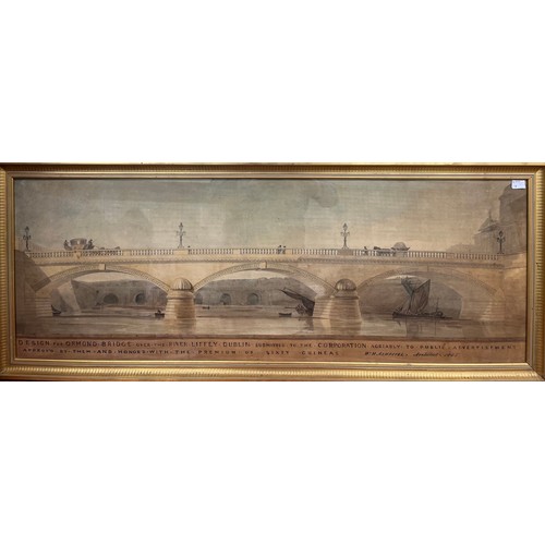 562 - William Hurst Ashpitel (1776-1852) Design for Ormond Bridge, Dublin 1805, watercolour on paper, appr...