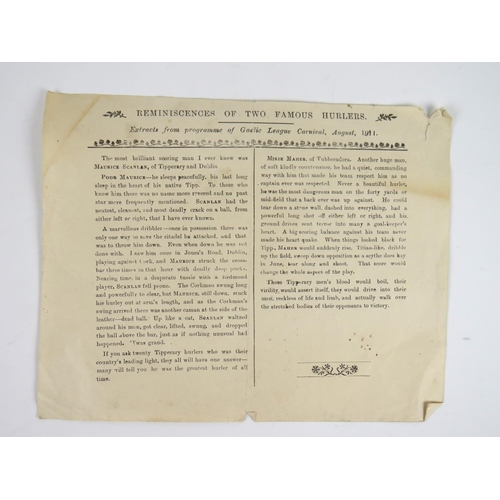 1031 - G.A.A.:  [Co. Tipperary, 1911] A rare printed Pamphlet title 'Reminiscences of Two Famous ... 