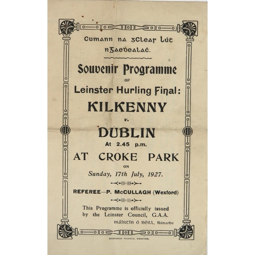 1034 - 1927 Leinster Hurling FinalProgramme: G.A.A. [Hurling 1927] Official / Souvenir Programme of Leinste... 