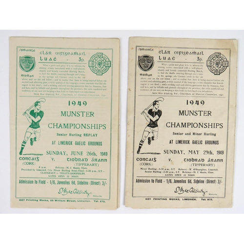 1040 - G.A.A.: Munster (Hurling 1949) Official Match Programmes for Cork v. Tipperary, 29/5/1949 at Limeric... 