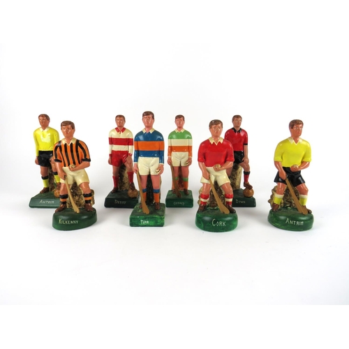 1053 - G.A.A.: A set of 8 hand painted plaster County Figures of Hurlers & Footballers:Kilkenny, Tipper... 