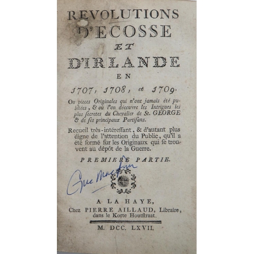 160 - [de St. George (Chev.)] Revolutions d'Ecosse et d'Ireland en 1707, 1708 et 1709, Two parts in O... 