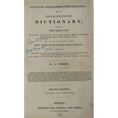 267 - O'Brien (J.) Focloir Gaoidhige - Sags - Bhearla; or, An Irish-English Dictionary, 8vo Dublin 18... 