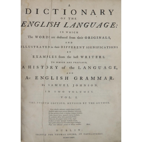 318 - Early Dublin EditionJohnson (Samuel) A Dictionary of the English Language, 2 vols. 4to Dublin (... 