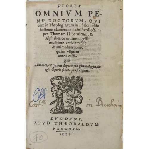 369 - Renowned Irish WriterHibernicus (Thomas) [Thomas Palmer?] Flores Omnium Pere Doctorum, 16mo (Theobal... 