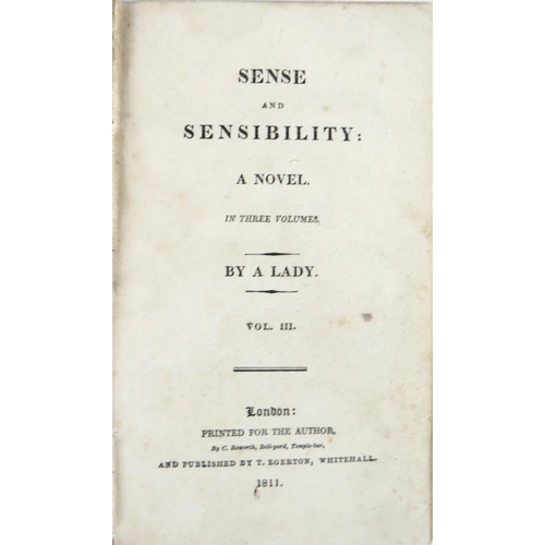 383 - [Austin (Jane)] Sense and Sensibility: A Novel. In Three Volumes. By a Lady. Vol. III Only, London (... 