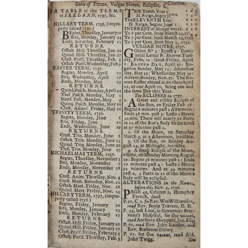 396 - Early Irish AlmanackAlmanacks:  Watson (John) The Gentleman and Citizen's Almanack, for 1737, 1738, ... 