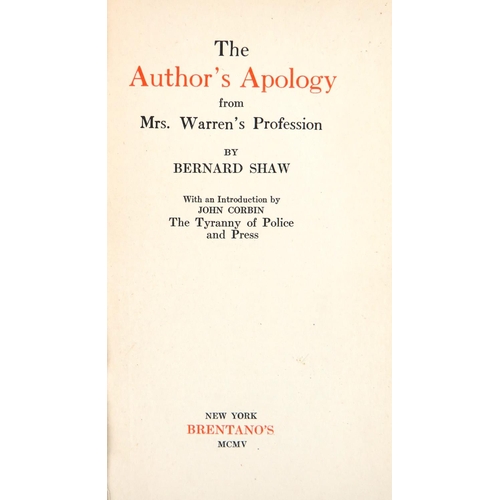 398 - Fine Association CopyShaw (Geo. Bernard) The Author's Apology from Mrs. Warren's Profession, Thin 8v... 