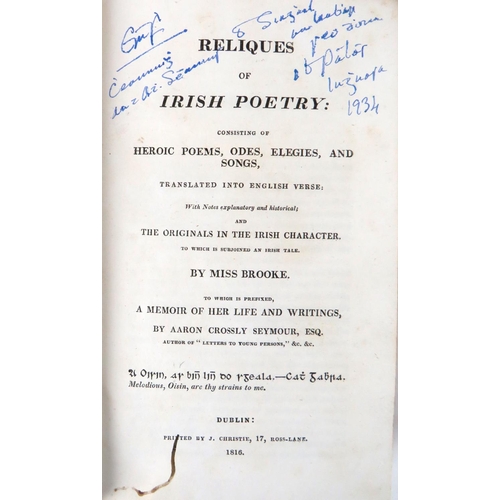 440 - Brooke (Miss Charlotte) Reliques of Irish Poetry: 8vo Dublin (J. Christie) 1816. Second Ed... 