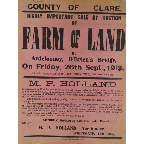 522 - Co. Clare Interest: Auction Poster - Highly Important Sale by Auction of Farm of Land at Ardclooney,... 