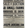 Co. Carlow: Broadside, Auction Poster. 1903 Knockavagh, Co. Carlow [near Rathvilly] Two small farms,... 