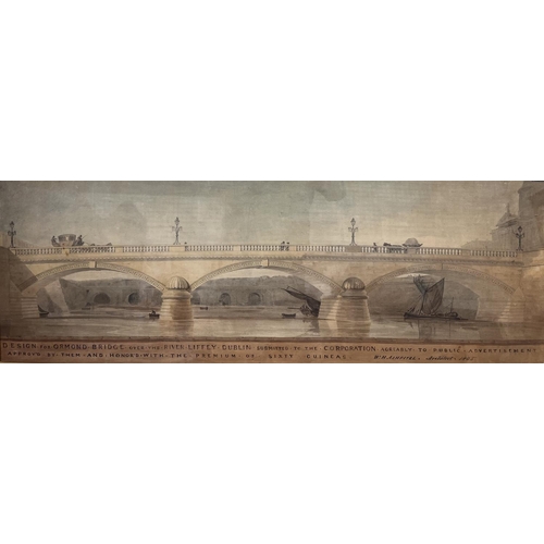 562 - William Hurst Ashpitel (1776-1852) Design for Ormond Bridge, Dublin 1805, watercolour on paper, appr... 
