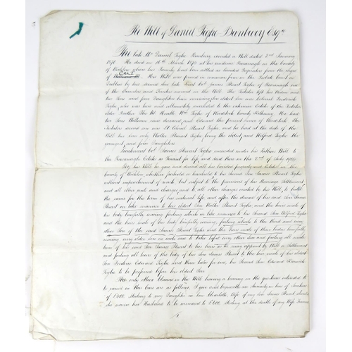 579 - Co. Wicklow: Manuscript, The Will of Daniel Tighe Bunbury, Esq.,.. of Rossanagh in the Cou... 