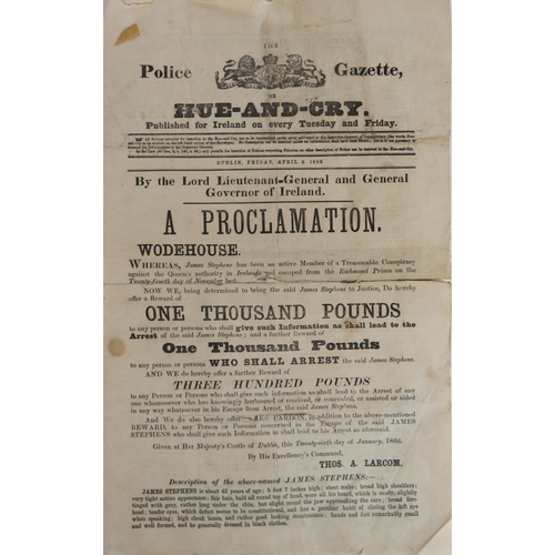 608 - James Stephens, Fenian - WANTEDProclamation:  Stephens (James) Fenian. The Police Gazette, or Hue-an... 