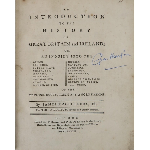 65 - Macpherson (James) An Introduction to the History of Great Britain and Ireland, 4to Lond. 1773. Thir... 