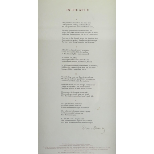 687 - Heaney (Seamus) In the Attic, Broadside, Limited Edn. of 375 copies to mark the author's 70th Birthd... 