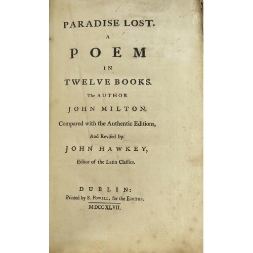 70 - Hawkey ClassicsMilton (John) Paradise Lost, A Poem in Twelve Books. Royal 8vo Dublin (S. Powell) 174... 