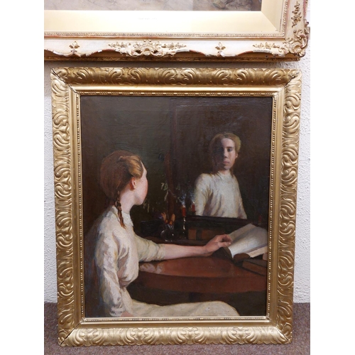 14 - Alice Clara Veronica Wynne, Irish (1890-1969)'A Young Girl reflected in a Mirror,' O.O.C., depicting... 