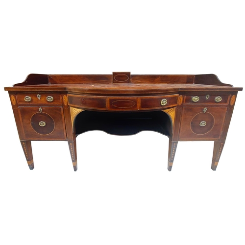 52 - An attractive 19th Century mahogany bow fronted Sideboard, with inlaid gallery back, the front edge ... 