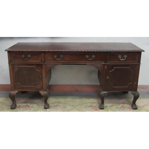 65 - A good quality carved Chippendale style Irish mahogany Sideboard, with rope edge, three frieze drawe... 