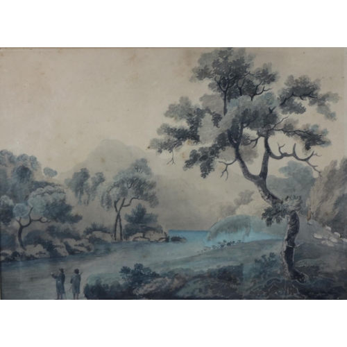 77 - Attributed to Thomas Walmsley (1763 - 1806)'Figures in a Mountainous River Landscape, probably Wickl... 