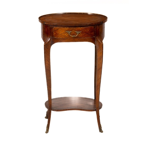 101 - A two tier French marquetry and parquetry pedestal Table, the oval trellis top with rows of flower h... 