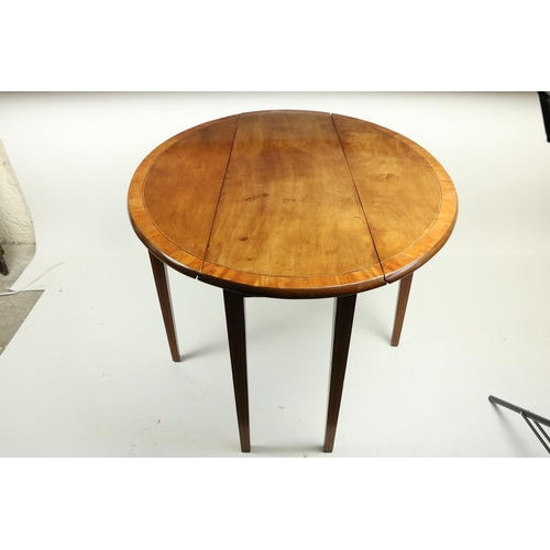 106 - An inlaid mahogany and satinwood banded drop leaf gate leg Table, George III and later, with demi-lu... 