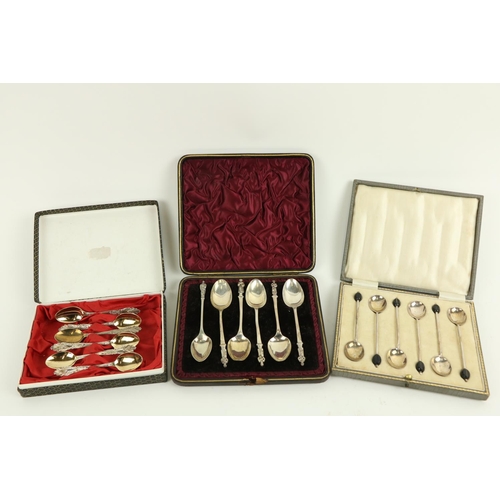 107 - A cased set of 6 silver Coffee Spoons, Sheffield 1922, each with coffee bean finial, together with a... 