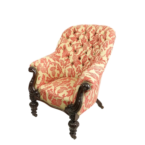 122 - A quality Victorian mahogany Armchair, in the manner of Strahan of Dublin, with button back and padd... 