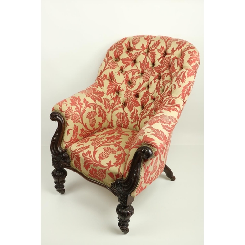 122 - A quality Victorian mahogany Armchair, in the manner of Strahan of Dublin, with button back and padd... 