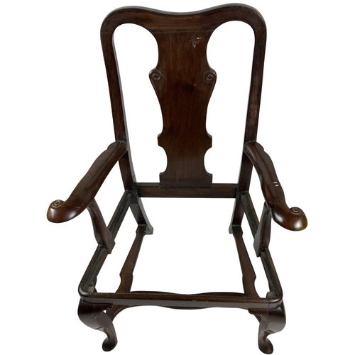 127 - A string inlaid red walnut Armchair, George II and later, with a wide shaped splat with two scrolls ... 