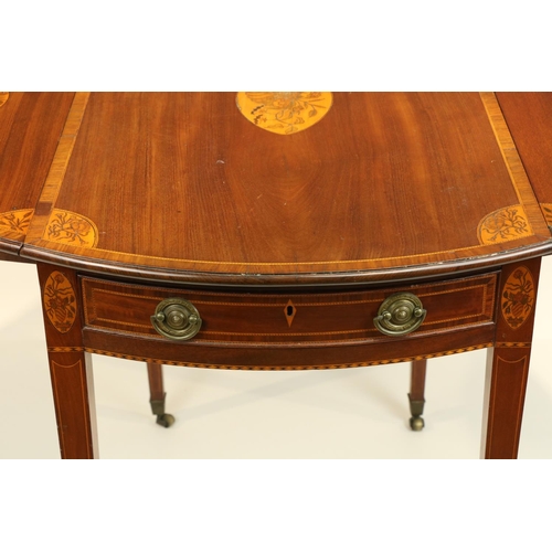 128 - A good George III period mahogany and marquetry inlaid Pembroke Table, the rosewood banded top with ... 