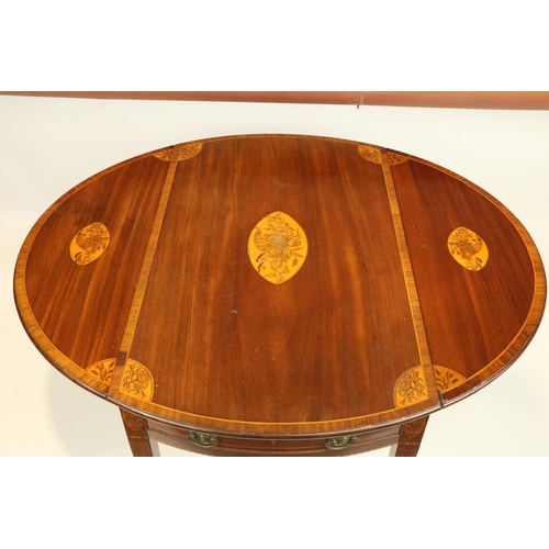 128 - A good George III period mahogany and marquetry inlaid Pembroke Table, the rosewood banded top with ... 