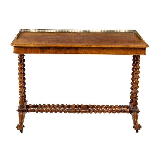 131 - A good Victorian figured walnut Writing Table or Side Table, with a later three quarter brass galler... 