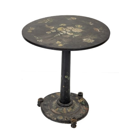 88 - A 19th Century lacquered and hand painted circular Occasional Table, the top decorated with birds, b... 