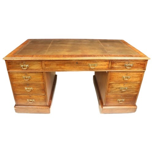 72 - A rectangular Victorian style pedestal Desk, in the manner of Jas. Shoolbred & Co., the moulded ... 