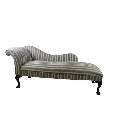 118 - A Georgian style Chaise Longue, the half shaped back with shaped head rest covered in grey and cream... 