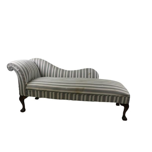 118 - A Georgian style Chaise Longue, the half shaped back with shaped head rest covered in grey and cream... 