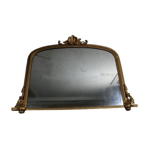 13 - A Victorian giltwood Overmantel, with shell decorated cartouche with moulded frame, shaped supports ... 
