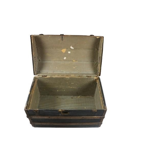 35 - A 19th Century dome top wooden and metal bound Travel Trunk. (1)